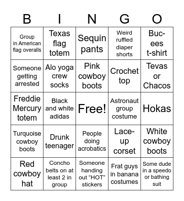 ACL Fest Bingo Card