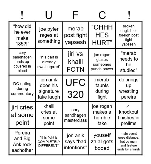 UFC 320 Bingo Card
