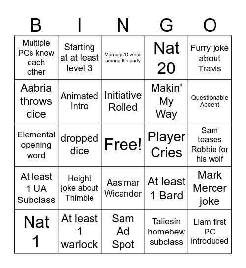 Campaign 4 Bingo Card