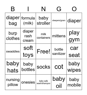 Baby Shower Bingo Card