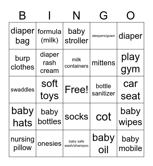 Baby Shower Bingo Card