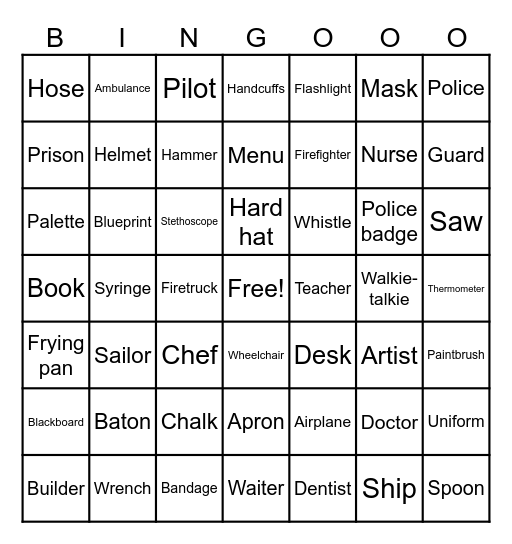 English BINGO Card