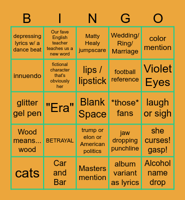 The Life Of A Showgirl Bingo Card