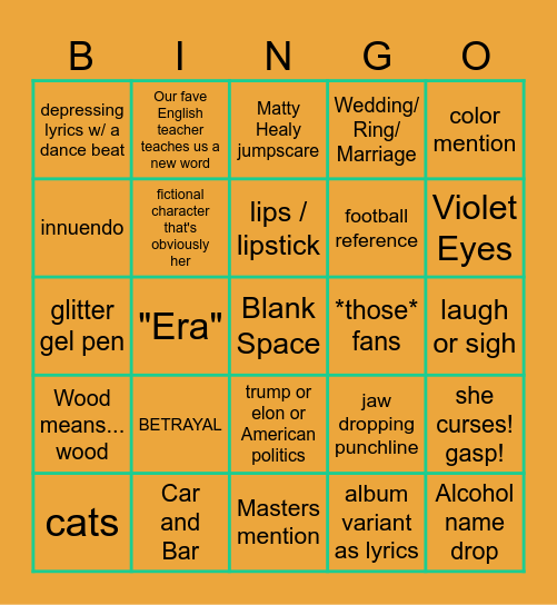 The Life Of A Showgirl Bingo Card