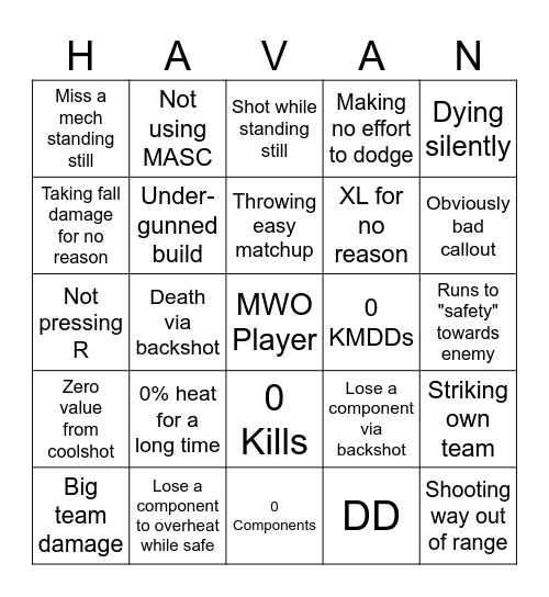 Comp Bingo Card