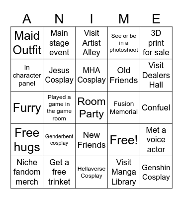 Anime Fusion Bingo Card