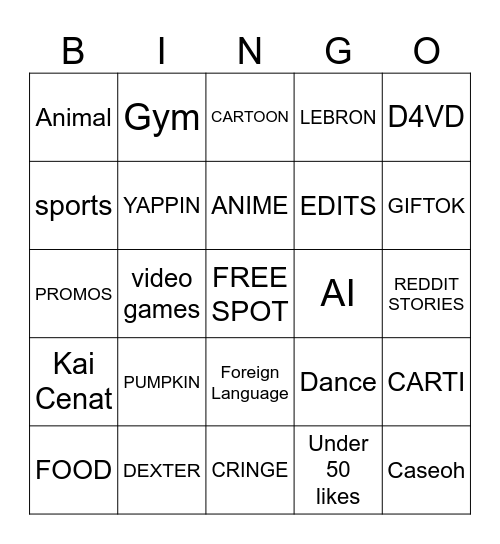 sgxninja bingo 25' Bingo Card