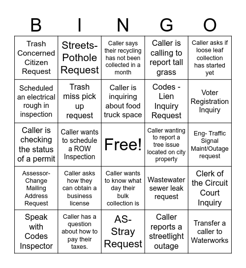 Misson Possible Bingo Card