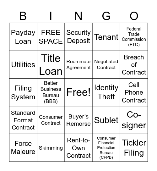 EPF - Unit 2 Review Bingo Card