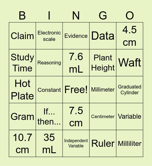 Scientific Method Test Review Bingo Card
