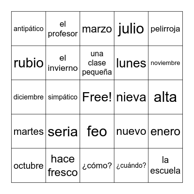 Así se dice: Chapter 1: Vocab 1-2 Bingo Card