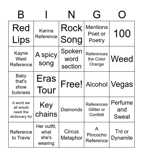 Life of a ShowGirl Bingo Card