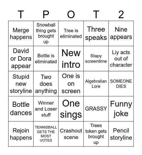 TPOT 20 BINGO Card