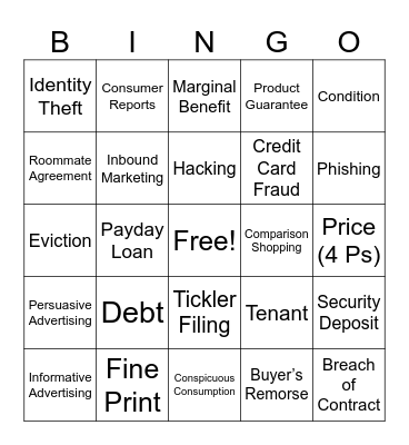 EPF - Unit 2 Review Bingo Card