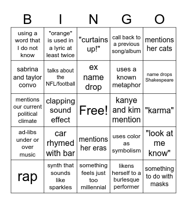 TLOASG Bingo Card