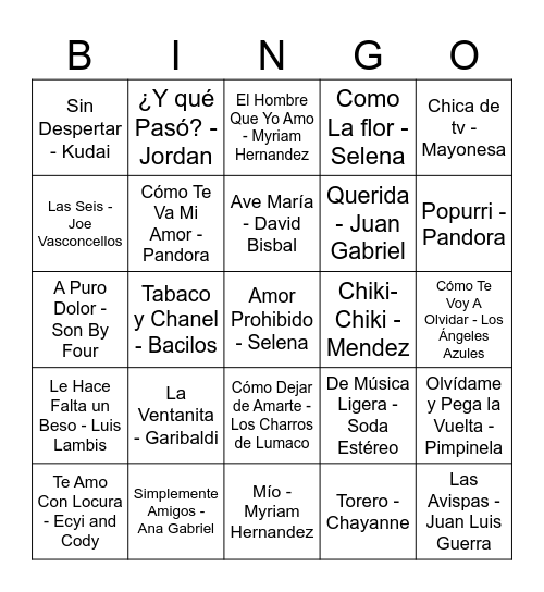 Bingo Musical Bingo Card