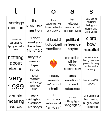 the life of a showgirl bingo❤️‍🔥🪩🎪 Bingo Card