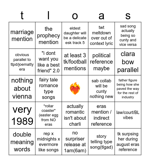 the life of a showgirl bingo❤️‍🔥🪩🎪 Bingo Card