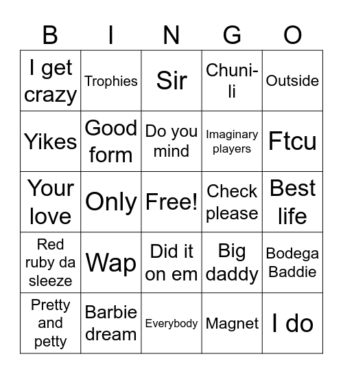 Nicki VS Cardi B Bingo Card