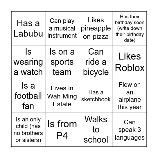 Human Bingo Card