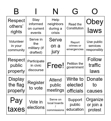 Civic Duties! Bingo Card