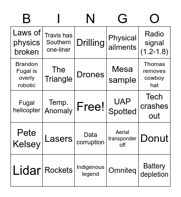 Skinwalker Ranch Bingo Card
