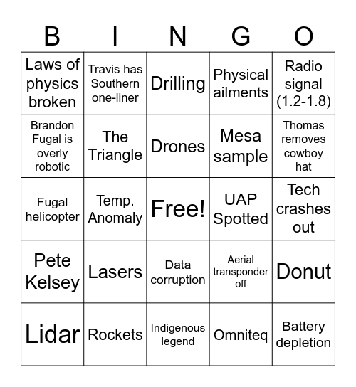 Skinwalker Ranch Bingo Card