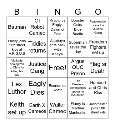 Peacemaker Finale Bingo Card