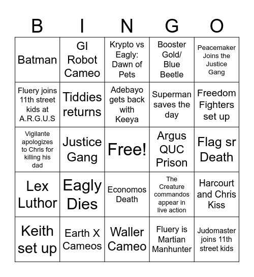 Peacemaker Finale Bingo Card