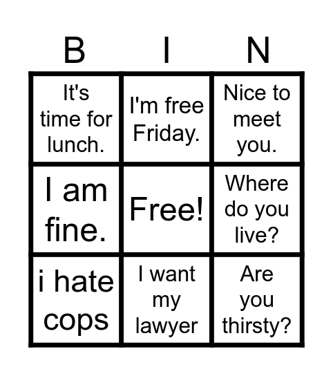 Common phrases Bingo Card