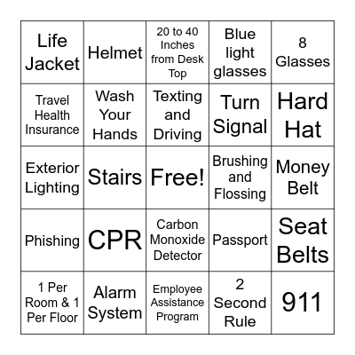 Safety Bingo Card