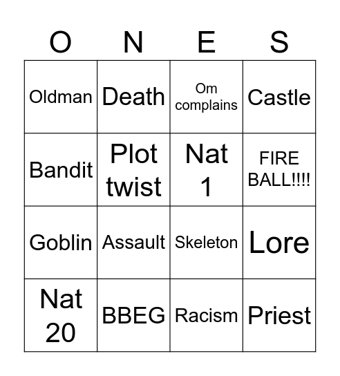 DND One Shot Bingo Card