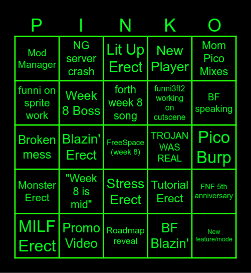 WEEK 8 FNF RELEASE Bingo Card