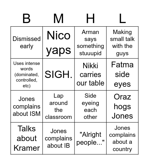 F Block Business Bingo Card