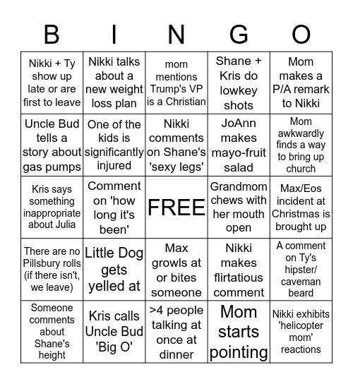 Thanksgiving Drama Bingo Card