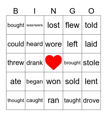 Irregular verbs Bingo Card