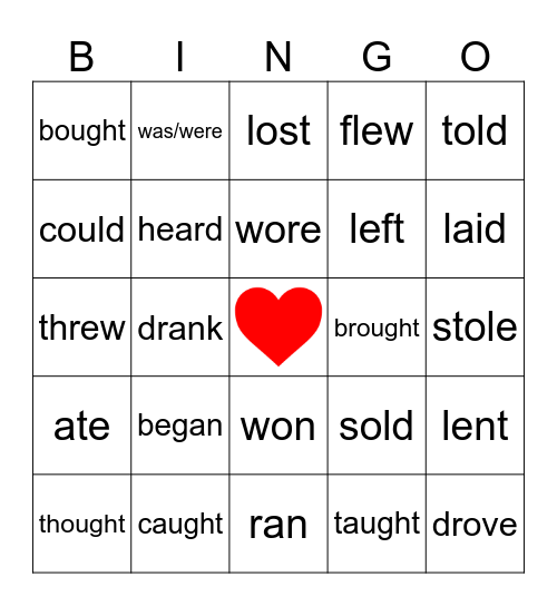 Irregular verbs Bingo Card