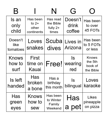 Feast Bingo Card