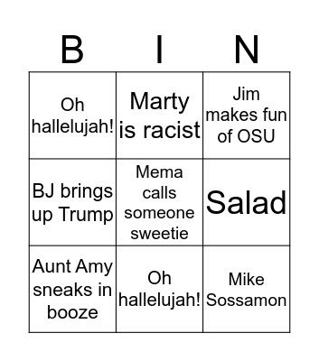 Haskins Thanksgiving Bingo Card