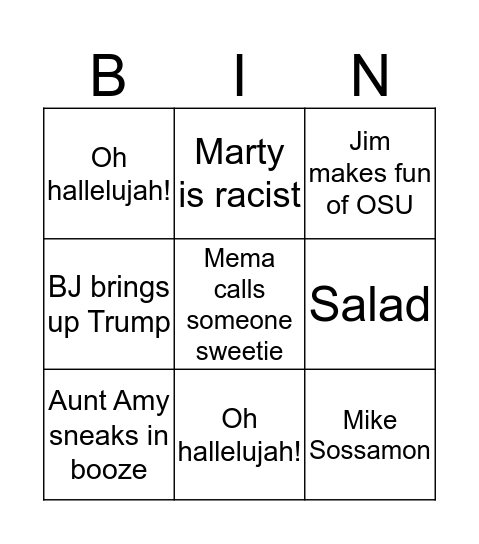 Haskins Thanksgiving Bingo Card