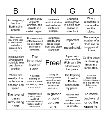 World Geography Bingo Card
