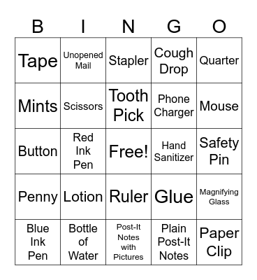 In or On My Desk Bingo Card