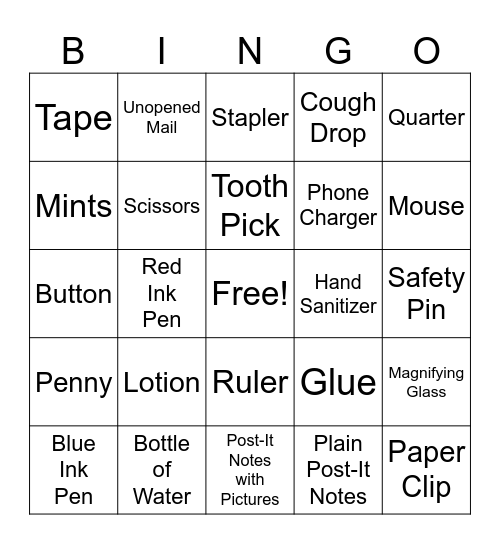 In or On My Desk Bingo Card