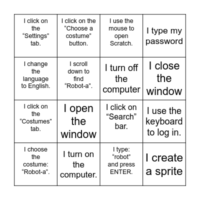 Can you tell me one step? Bingo Card