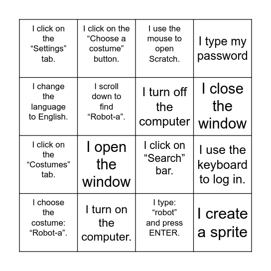 Can you tell me one step? Bingo Card