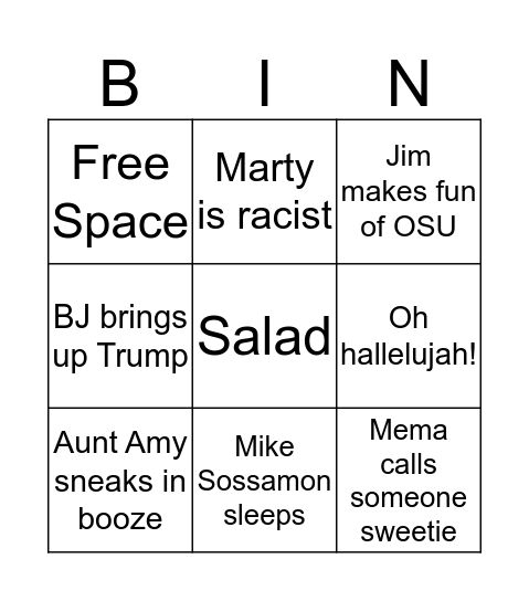 Haskins Thanksgiving Bingo Card