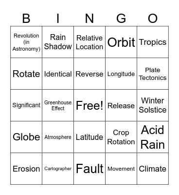 World Geo! Bingo Card