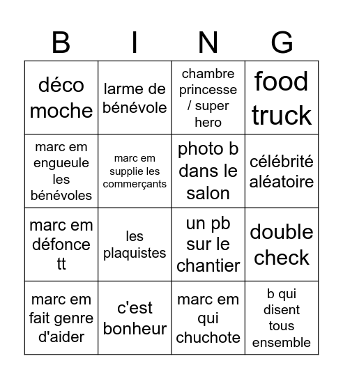 Marc Em Bingo Card