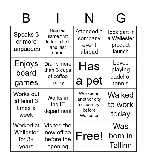 Wallester Bingo Card