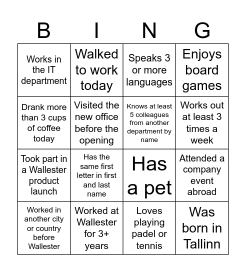 Wallester Bingo Card